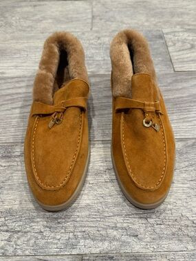 Loro Piana Summer Charms walk loafer tan suede shearling